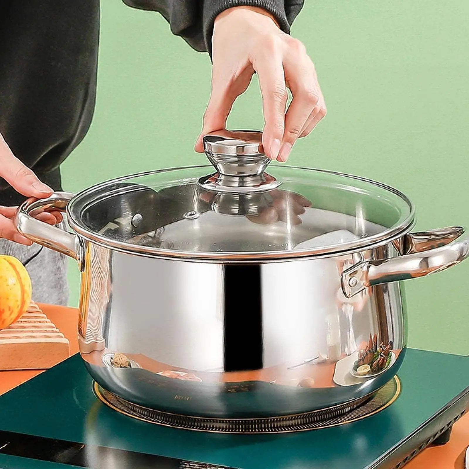 Stainless Steel Soup Pot Universal Compatible Cookware Saucepan Large Capacity Stock Pot for Kitchen Outdoor camping Cookware