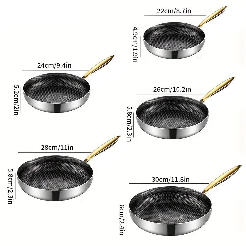 316 Stainless Steel Frying Pan Non-Stick Wok Honeycomb Skillet Home Steak Skillet Gas Stove Pot Induction Kitchen Cookware