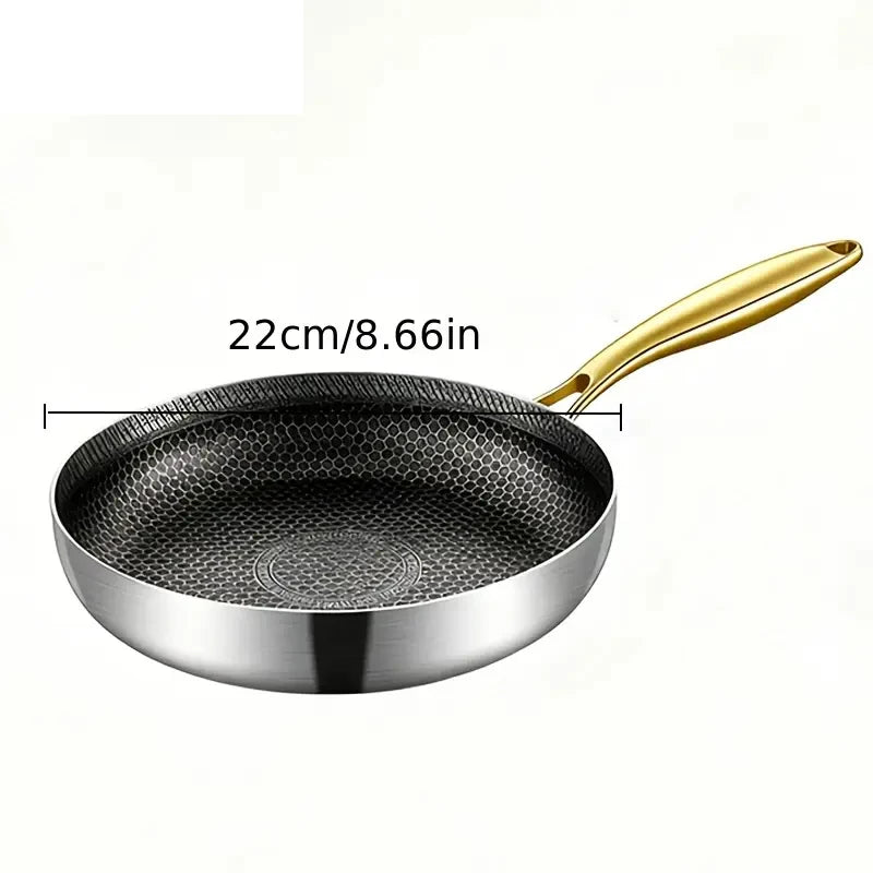 316 Stainless Steel Frying Pan Non-Stick Wok Honeycomb Skillet Home Steak Skillet Gas Stove Pot Induction Kitchen Cookware