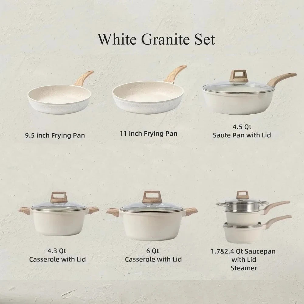3-7 Pots and Pans Set Nonstick Cookware Sets White Granite Induction Cookware Non Stick Cooking Set W/Frying Pans & Saucepan