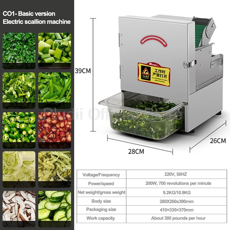 Commercial Green Onion Cutter 100W Electric Vegetable Cutter Multifunctional Pepper Slicing Shredder Cutting Machine Home Use