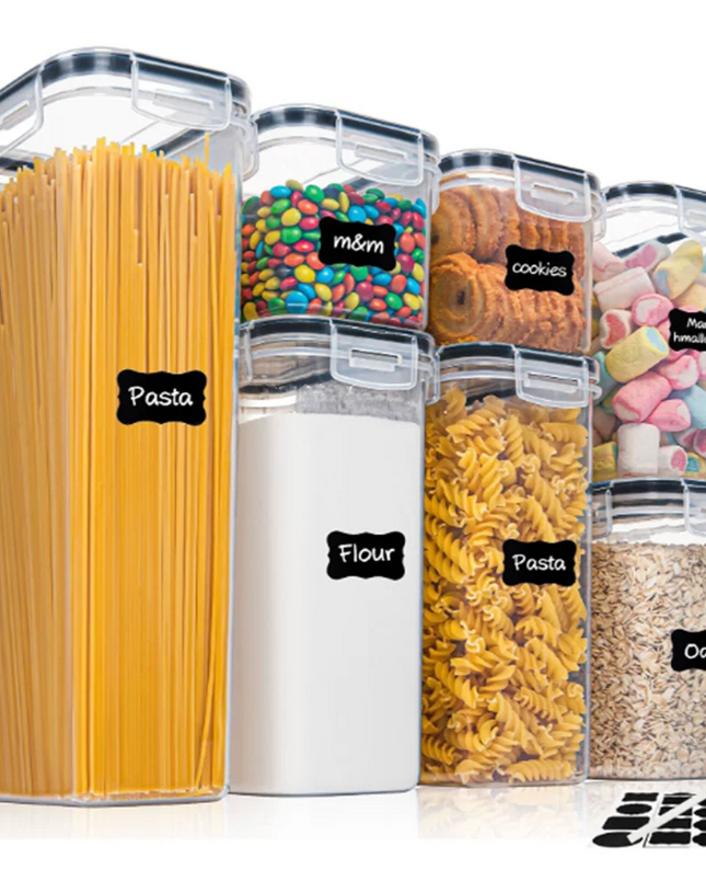 Kitchen 7pcs Food Containers Set BPA Free Plastic Airtight Storage Box With 10stickers and Pen