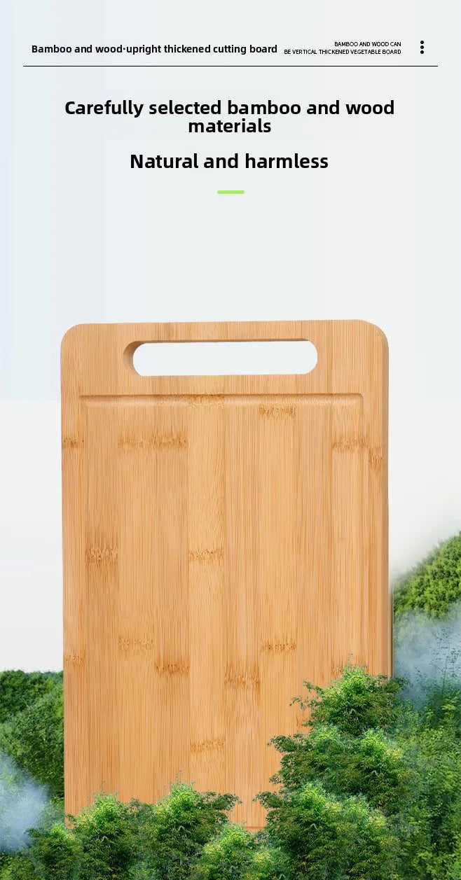 Double-Sided Bamboo Cutting Board - Natural Moso Bamboo Anti-Mold Kitchen Chopping Board with Vertical Stand