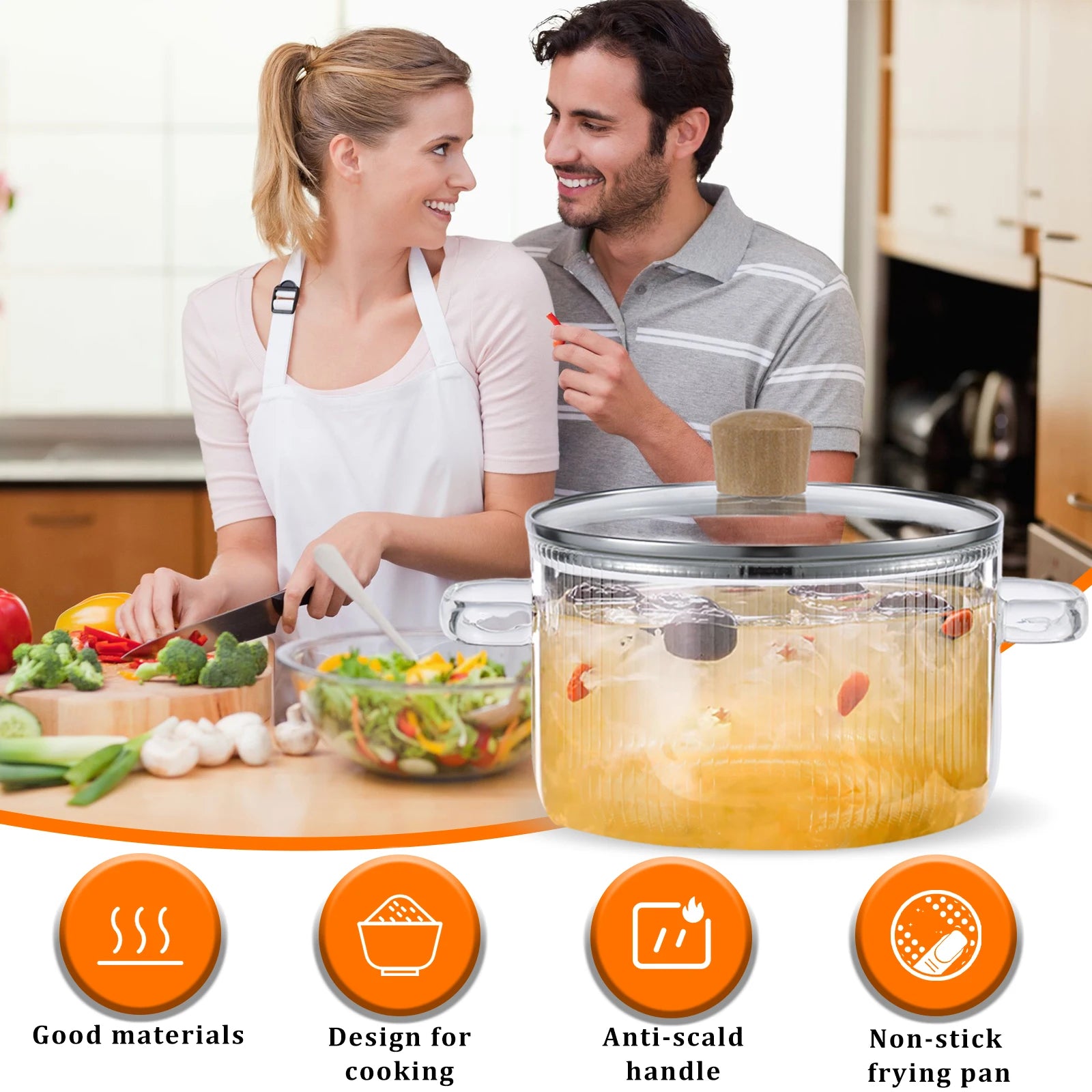 Covered Glass Cooking Pot Stovetop Pot 1.6L Heat Resistant Glass Soup Pot with Lid Handles Glass Saucepan Kitchen Cooking Tools