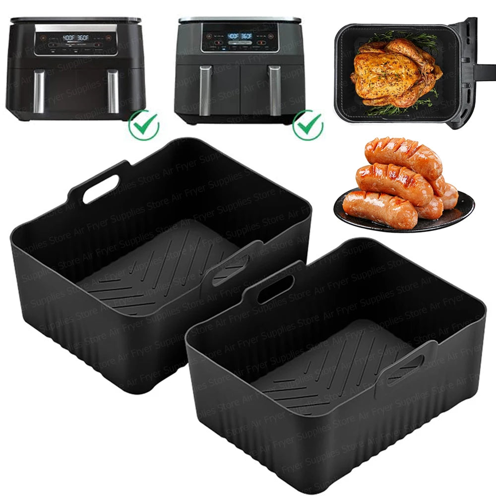 Silicone Air Fryer Liners for Ninja Foodi AF451 AF400 SL400 Reusable Baking Trays for Dual Zone 8.5-9.5L Airfryer Accessories