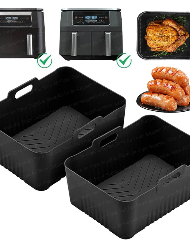 Silicone Air Fryer Liners for Ninja Foodi AF451 AF400 SL400 Reusable Baking Trays for Dual Zone 8.5-9.5L Airfryer Accessories