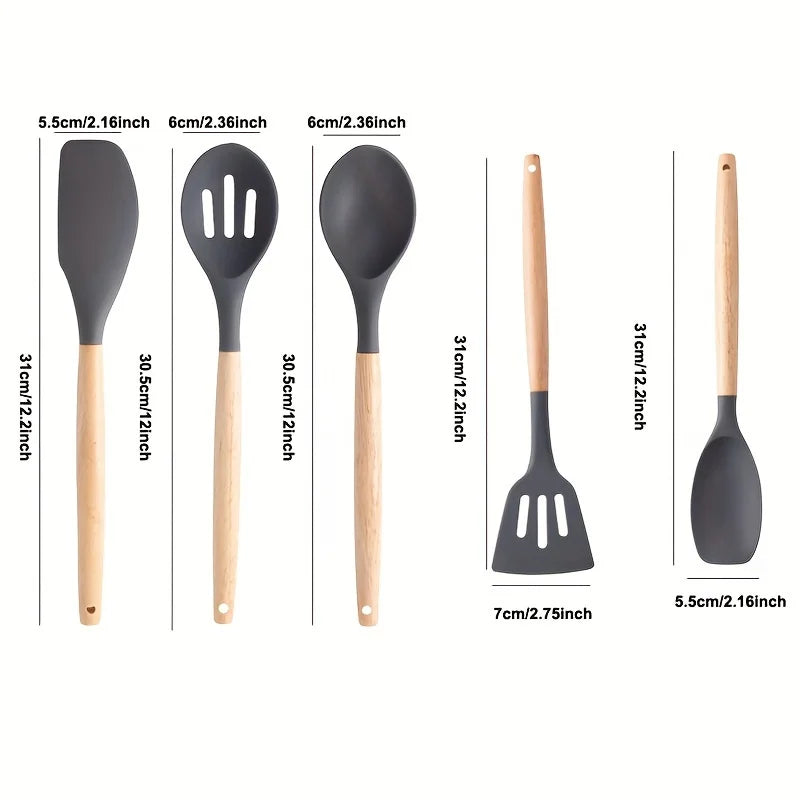 14pcs silicone utensil set with plastic holder