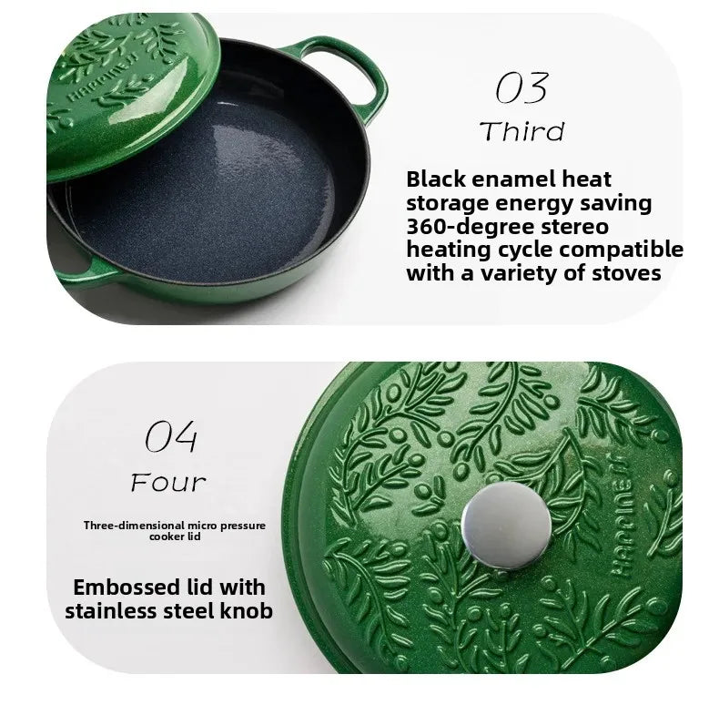 5QT Enameled Cast Iron Dutch Oven Induction-Safe Nonstick Braising Stew Pot with Lid Multi-Use Soup Cooking Casserole