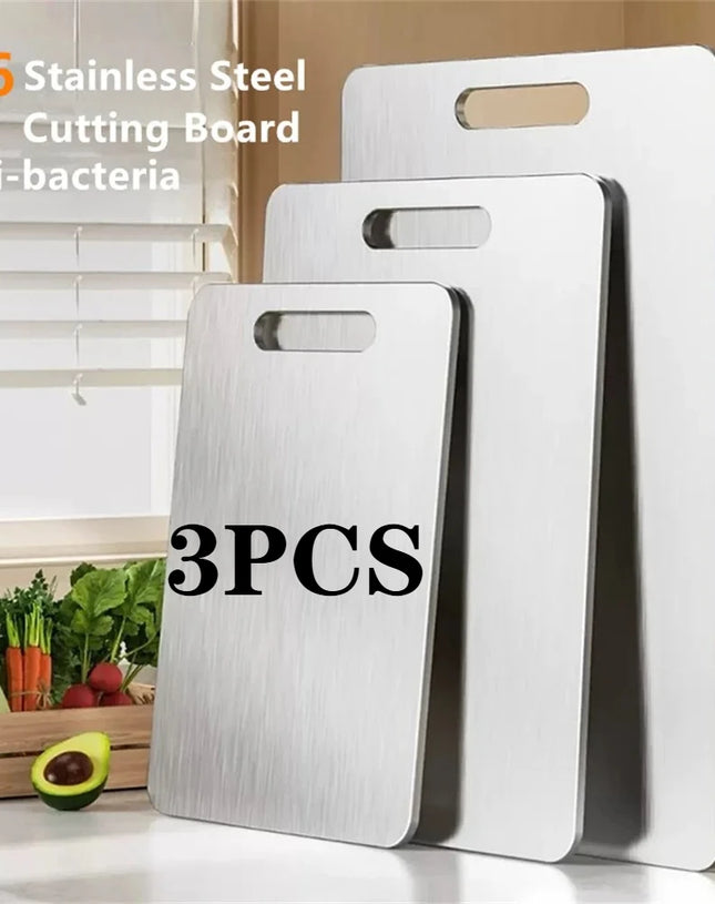 3PC Stainless Steel Chopping Board - Thickened 2-Side for Meat/Fruit/Dough, Dishwasher Safe NonSlip Kitchen Board
