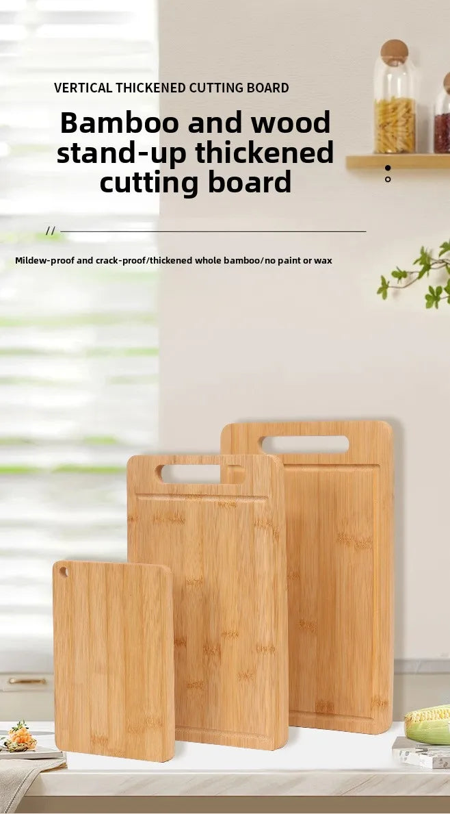 Double-Sided Bamboo Cutting Board - Natural Moso Bamboo Anti-Mold Kitchen Chopping Board with Vertical Stand