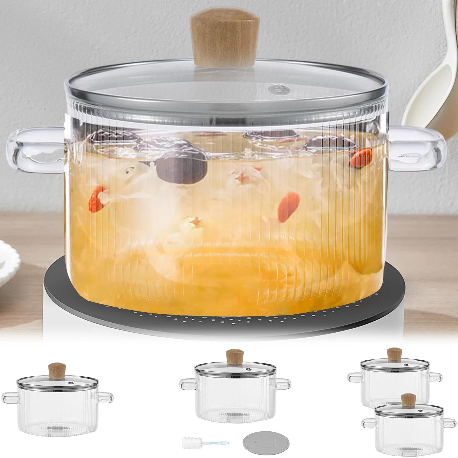Covered Glass Cooking Pot Stovetop Pot 1.6L Heat Resistant Glass Soup Pot with Lid Handles Glass Saucepan Kitchen Cooking Tools