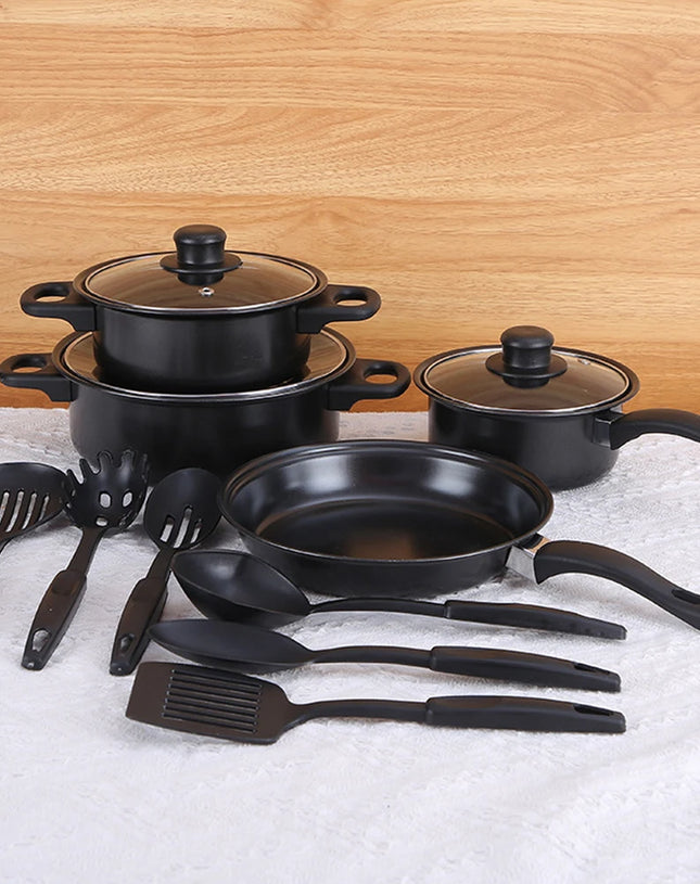 12-Piece Non-Stick Cookware Set Deep Frying Pan with Lid Milk Pot Maifan Stone Frying Pan Cooking Pot Set for All Hob