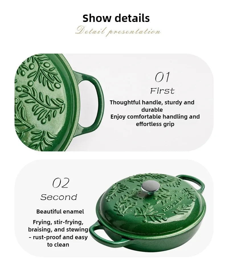 5QT Enameled Cast Iron Dutch Oven Induction-Safe Nonstick Braising Stew Pot with Lid Multi-Use Soup Cooking Casserole