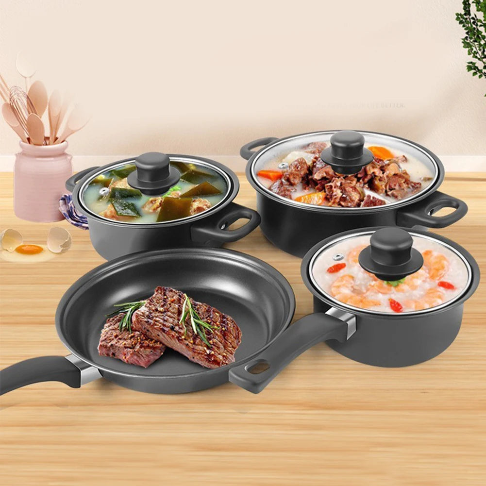 13pcs Non-Stick Cookware Set Deep Frying Pan with Lid Milk Pot Maifan Stone Frying Pan Kitchen Cooking Sets for All Types Cooker