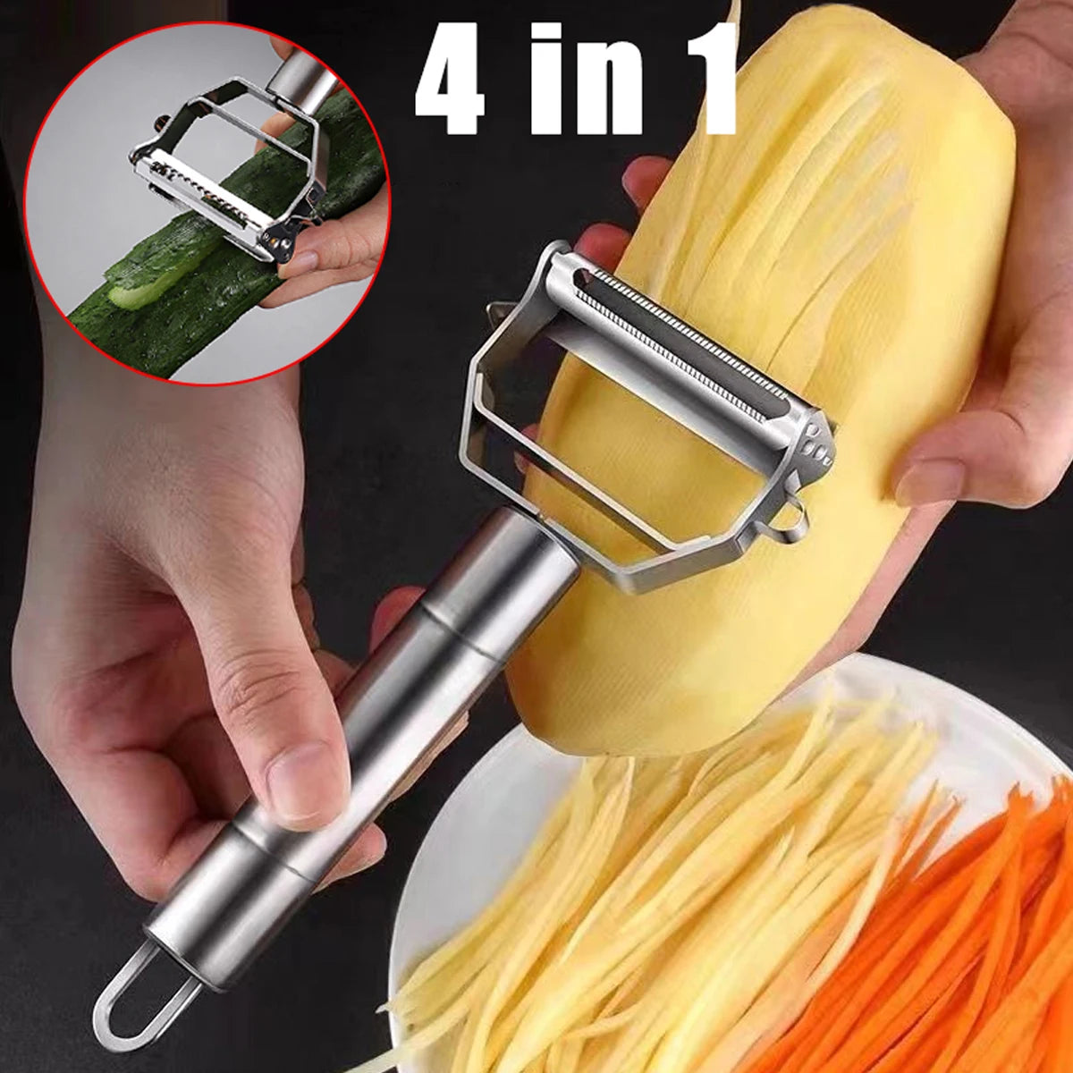 4in1 Peeler Multifunction Grater Julienne Peeler Vegetable Fruit Peeler Stainless Steel Shredder Kitchen Tool