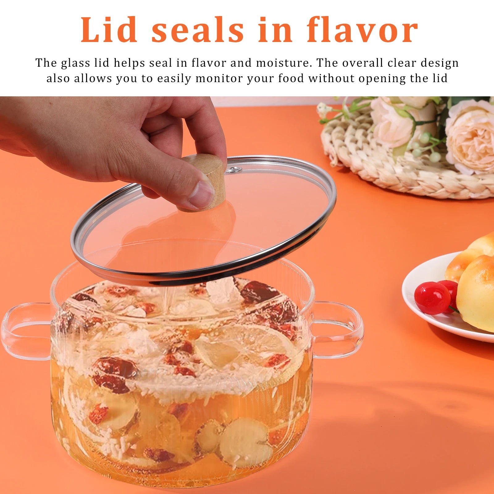 Covered Glass Cooking Pot Stovetop Pot 1.6L Heat Resistant Glass Soup Pot with Lid Handles Glass Saucepan Kitchen Cooking Tools