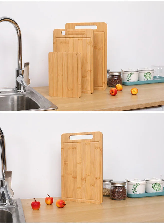 Double-Sided Bamboo Cutting Board - Natural Moso Bamboo Anti-Mold Kitchen Chopping Board with Vertical Stand