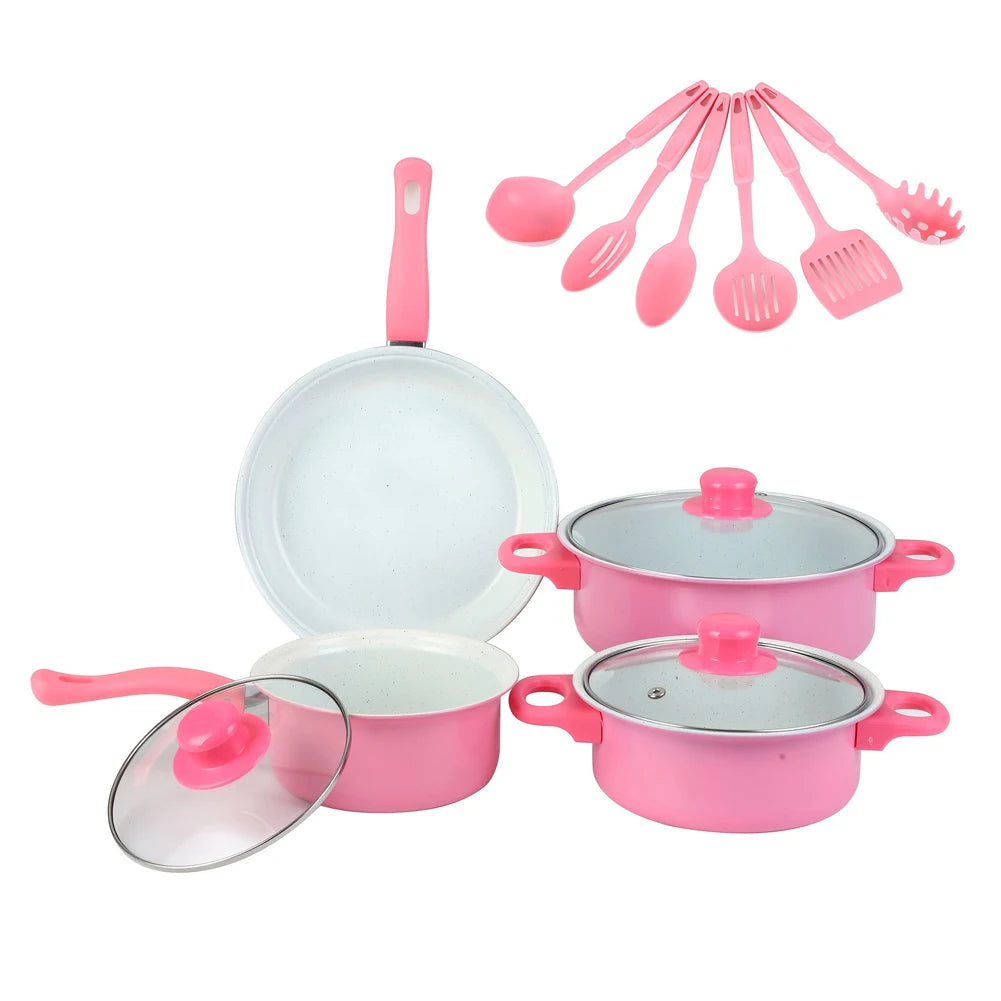 12-Piece Non-Stick Cookware Set Deep Frying Pan with Lid Milk Pot Maifan Stone Frying Pan Cooking Pot Set for All Hob