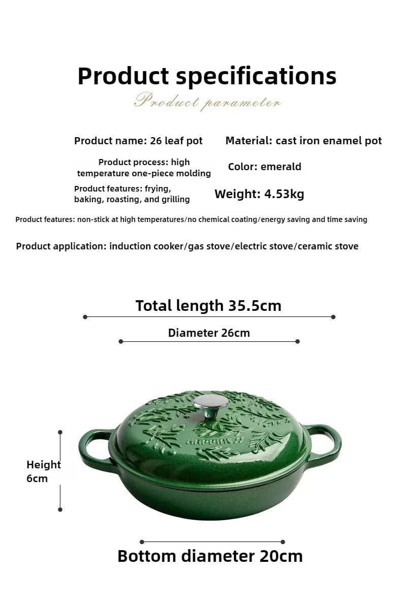 5QT Enameled Cast Iron Dutch Oven Induction-Safe Nonstick Braising Stew Pot with Lid Multi-Use Soup Cooking Casserole