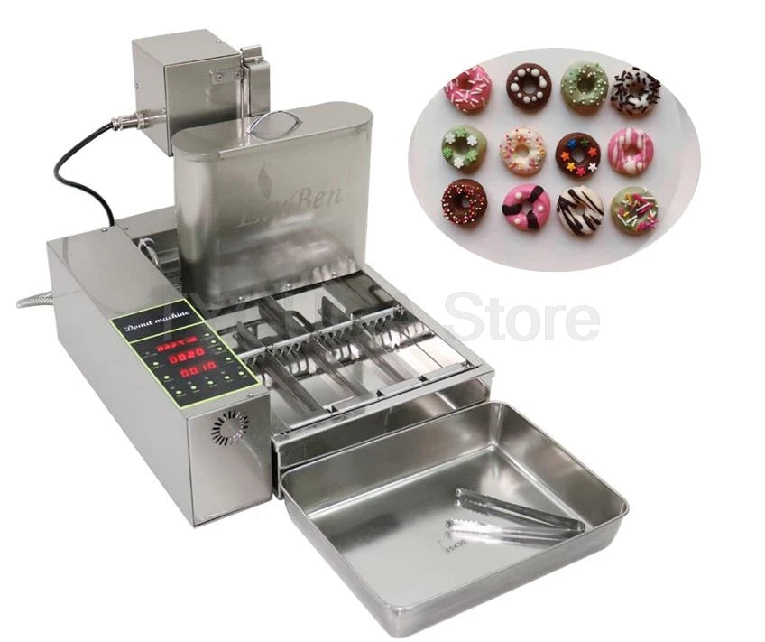 4 Row Electric Donut Maker Machine Automatic Digital Display Mini Circle Donut Fried Fryer Doughnut Equipment 800-1000Pcs/H﻿﻿