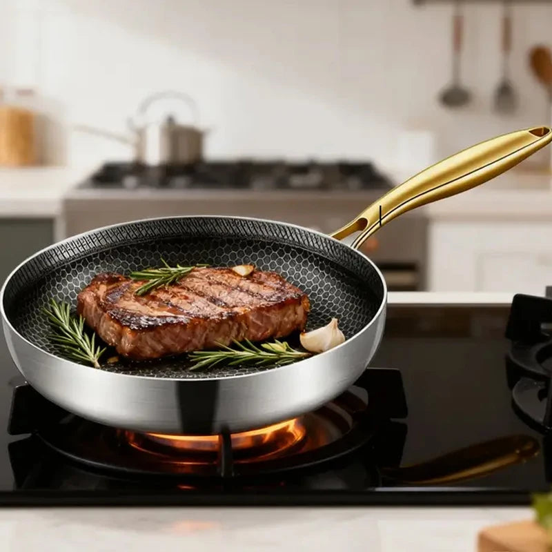 316 Stainless Steel Frying Pan Non-Stick Wok Honeycomb Skillet Home Steak Skillet Gas Stove Pot Induction Kitchen Cookware
