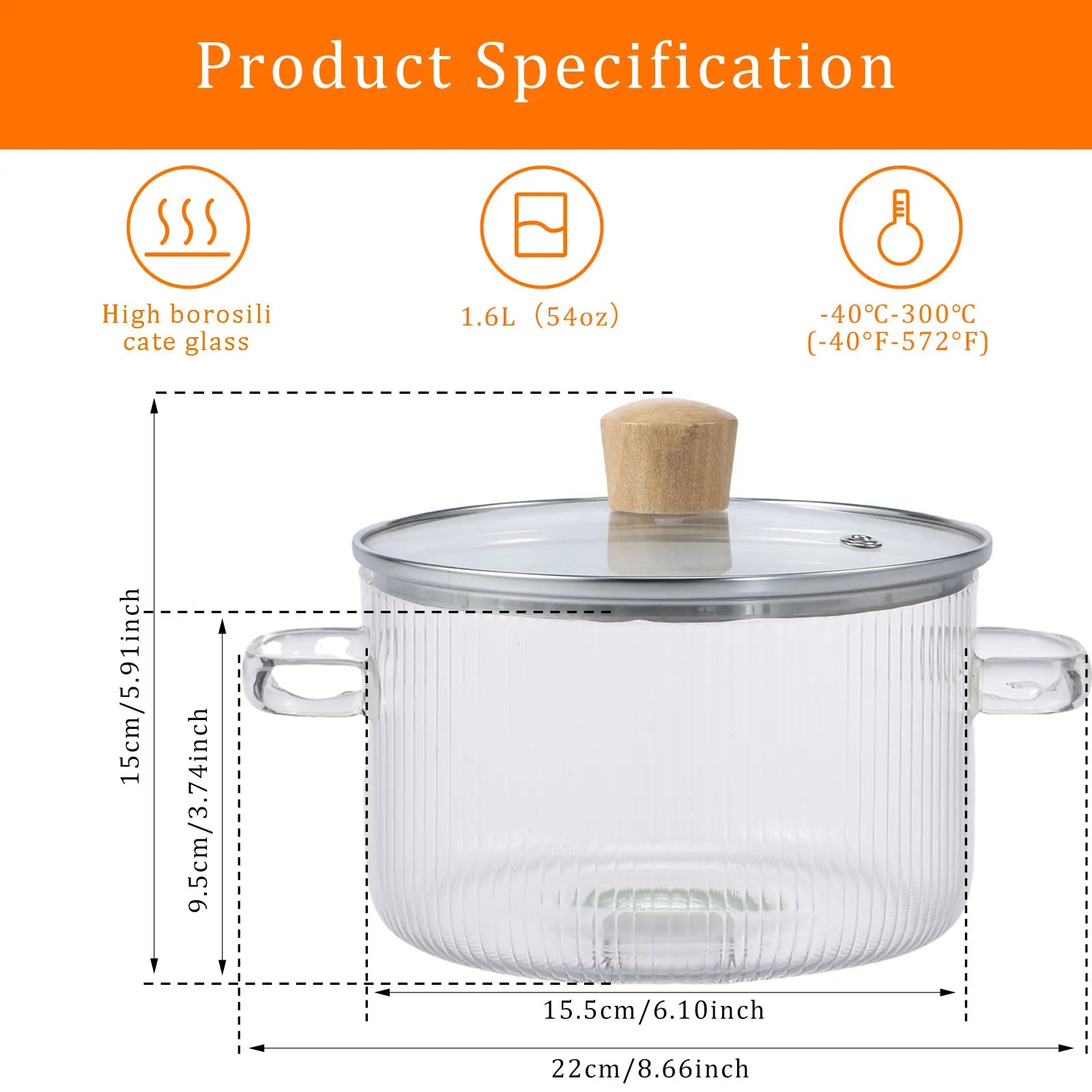 Covered Glass Cooking Pot Stovetop Pot 1.6L Heat Resistant Glass Soup Pot with Lid Handles Glass Saucepan Kitchen Cooking Tools