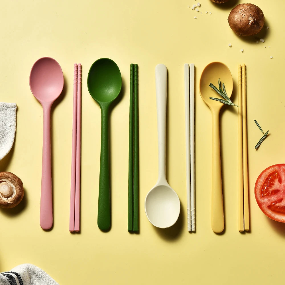 Korean 2/8Pcs Resuable Tableware Set High Quality Silicone Dinner Set Colorful Dinnerware Spoon Chopsticks Flatwaare Cutlery Set