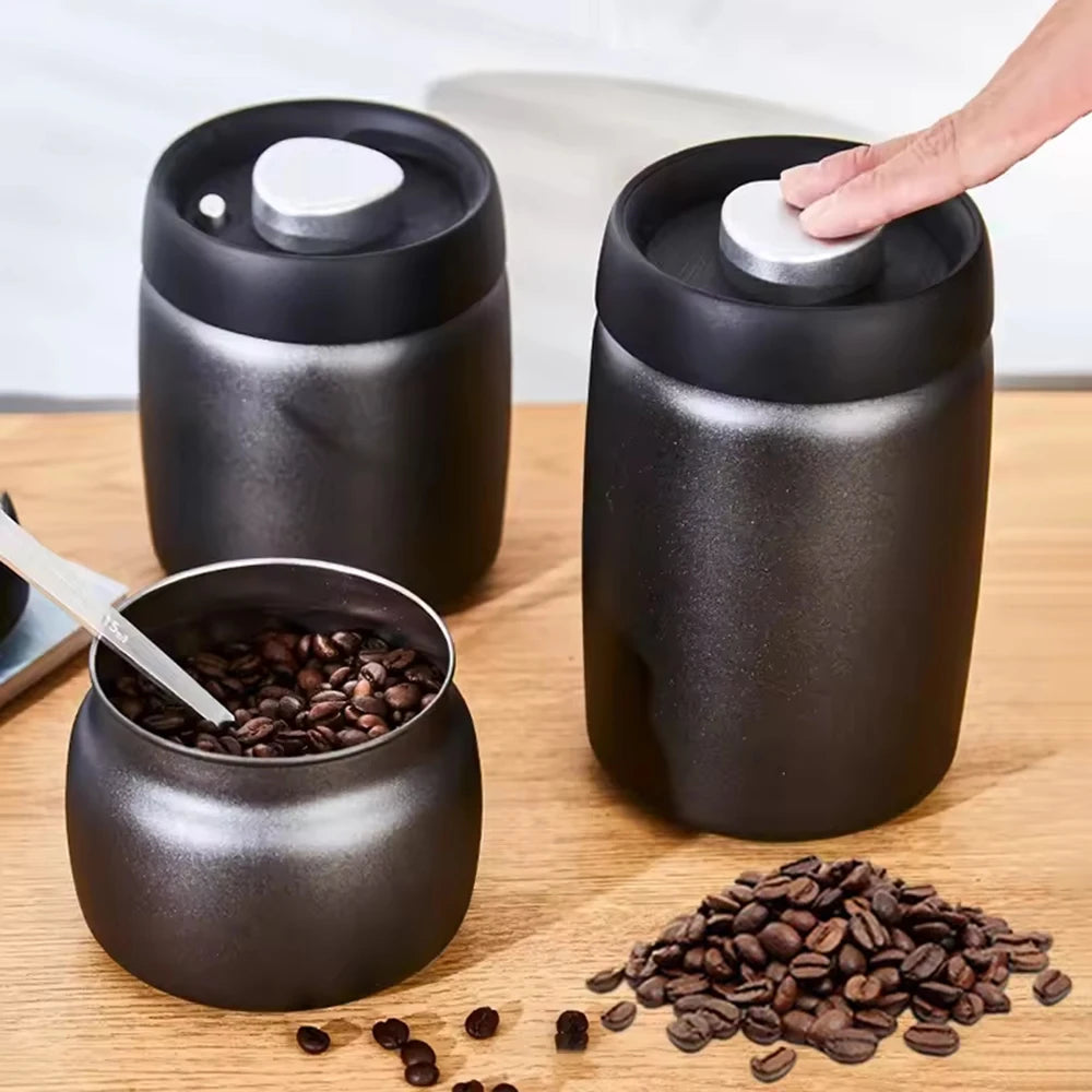Coffee Beans Vacuum Sealed Jug 304 Stainless Steel Food Keep Fresh Storage Container Kitchen 1200ml Coffee Vacuum Canister