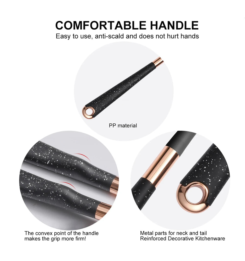 Silicone Cooking Utensils Set Kitchen Heat Resistant Rose Gold-Plated Handle Non-Stick Spatula, Spoon, Quality Gift, 5-13 Pcs