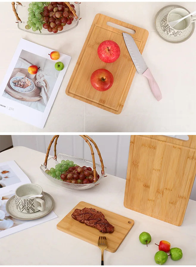 Double-Sided Bamboo Cutting Board - Natural Moso Bamboo Anti-Mold Kitchen Chopping Board with Vertical Stand