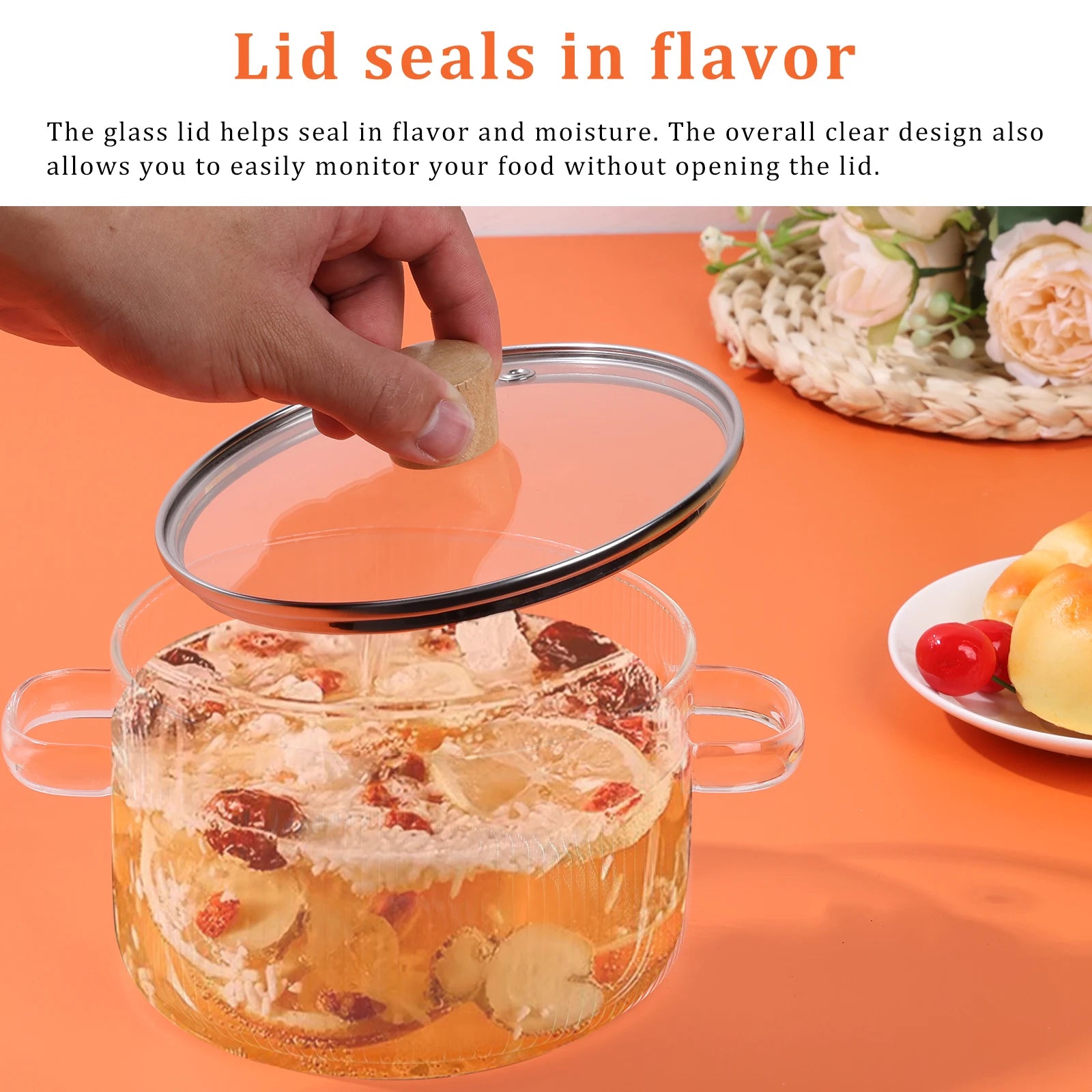 Covered Glass Cooking Pot Stovetop Pot 1.6L Heat Resistant Glass Soup Pot with Lid Handles Glass Saucepan Kitchen Cooking Tools