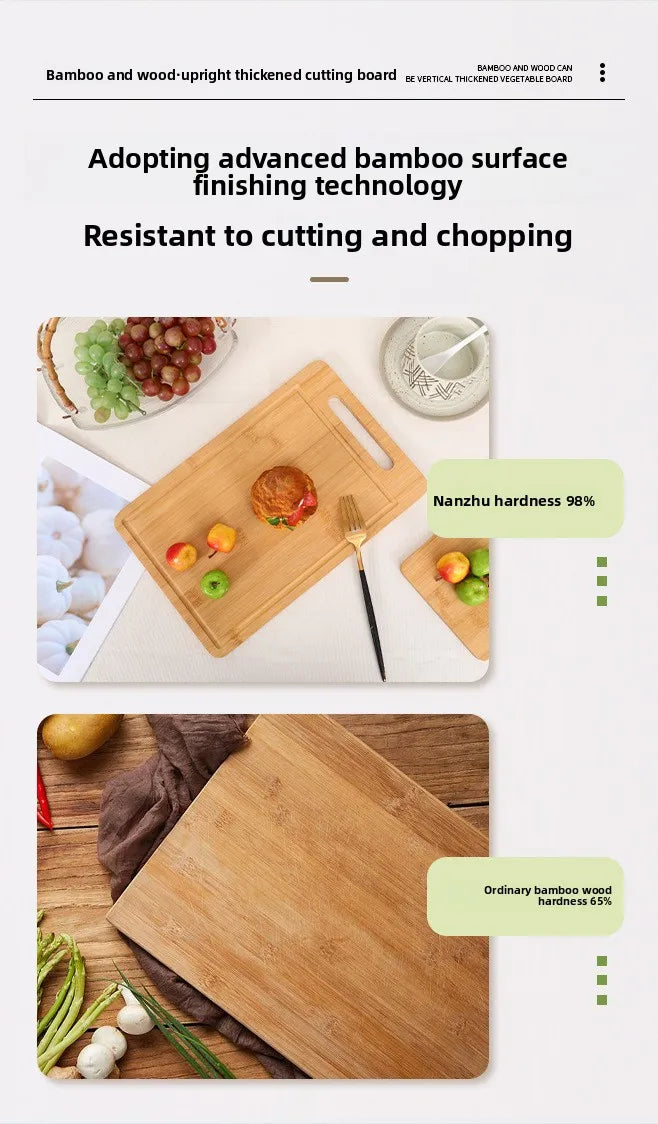 Double-Sided Bamboo Cutting Board - Natural Moso Bamboo Anti-Mold Kitchen Chopping Board with Vertical Stand