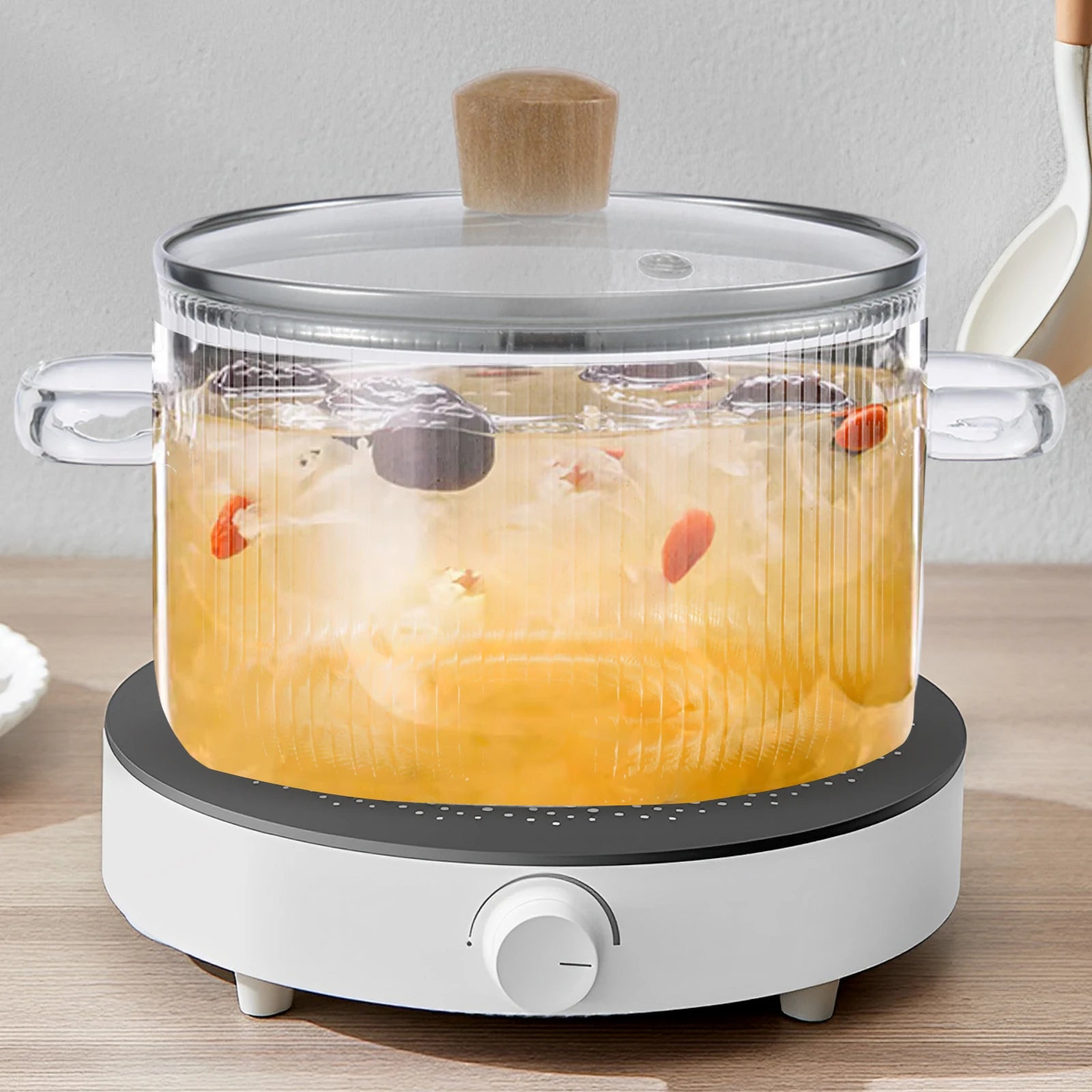 Covered Glass Cooking Pot Stovetop Pot 1.6L Heat Resistant Glass Soup Pot with Lid Handles Glass Saucepan Kitchen Cooking Tools