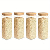 2/4 Pieces, 540Ml/1000Ml Glass Food Storage Jars with Bamboo Lids, Transparent Square Airtight Kitchen Storage Container Set, Stackable Glass Food Storage Jars, Suitable for Kitchen Counters, Candy, Cookies, Rice, Grains