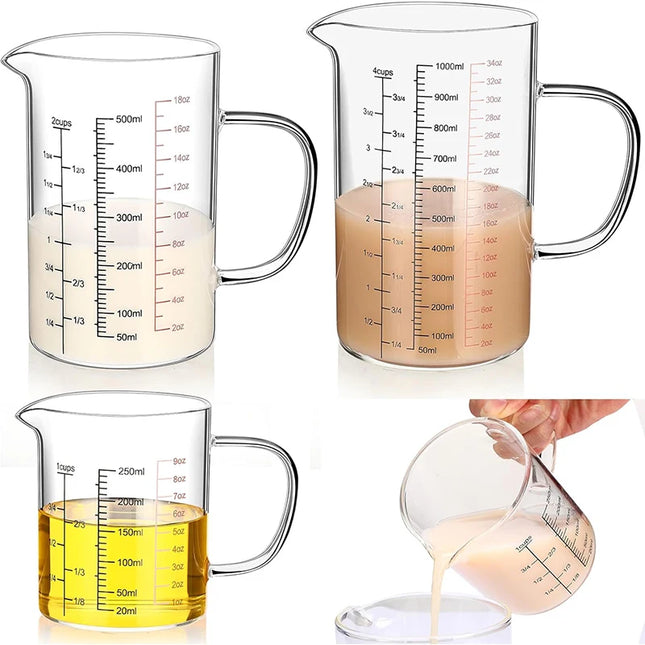 High Borosilicate Glass Measuring Cups Clear Glass Scale Cup With Handle V Shaped Spout Kitchen Glass Measuring Beaker