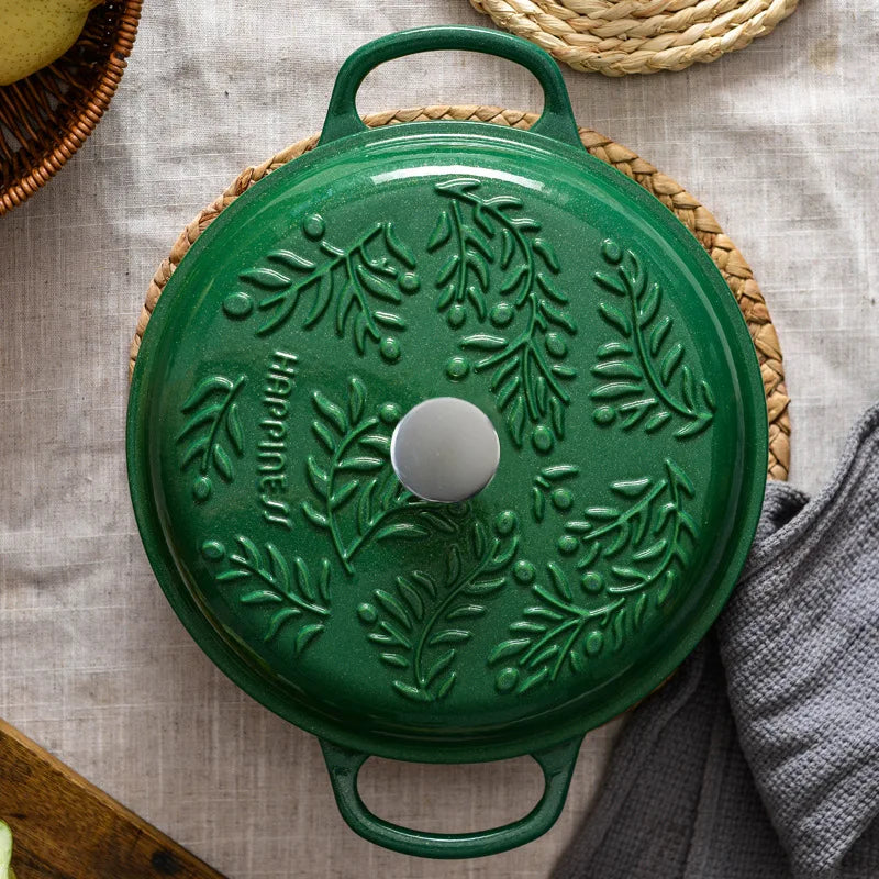 5QT Enameled Cast Iron Dutch Oven Induction-Safe Nonstick Braising Stew Pot with Lid Multi-Use Soup Cooking Casserole