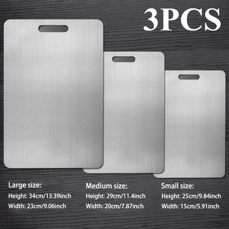 3PC Stainless Steel Chopping Board - Thickened 2-Side for Meat/Fruit/Dough, Dishwasher Safe NonSlip Kitchen Board