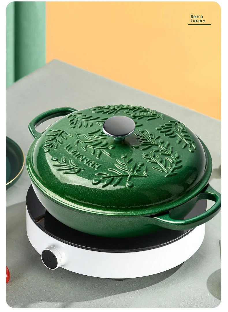 5QT Enameled Cast Iron Dutch Oven Induction-Safe Nonstick Braising Stew Pot with Lid Multi-Use Soup Cooking Casserole