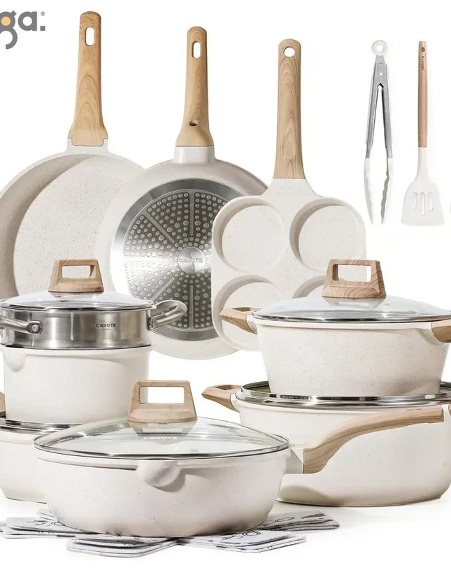 3-7 Pots and Pans Set Nonstick Cookware Sets White Granite Induction Cookware Non Stick Cooking Set W/Frying Pans & Saucepan