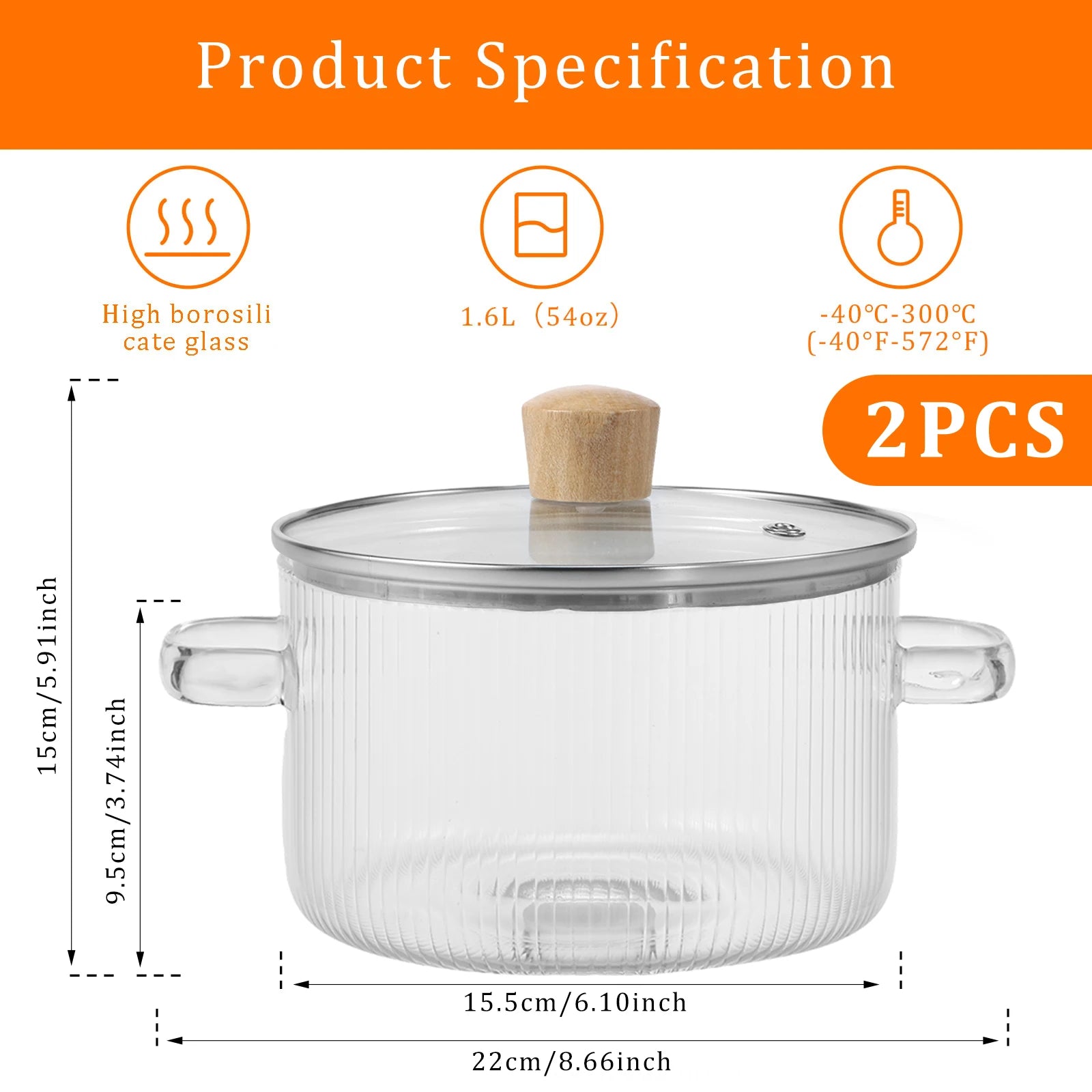 Covered Glass Cooking Pot Stovetop Pot 1.6L Heat Resistant Glass Soup Pot with Lid Handles Glass Saucepan Kitchen Cooking Tools
