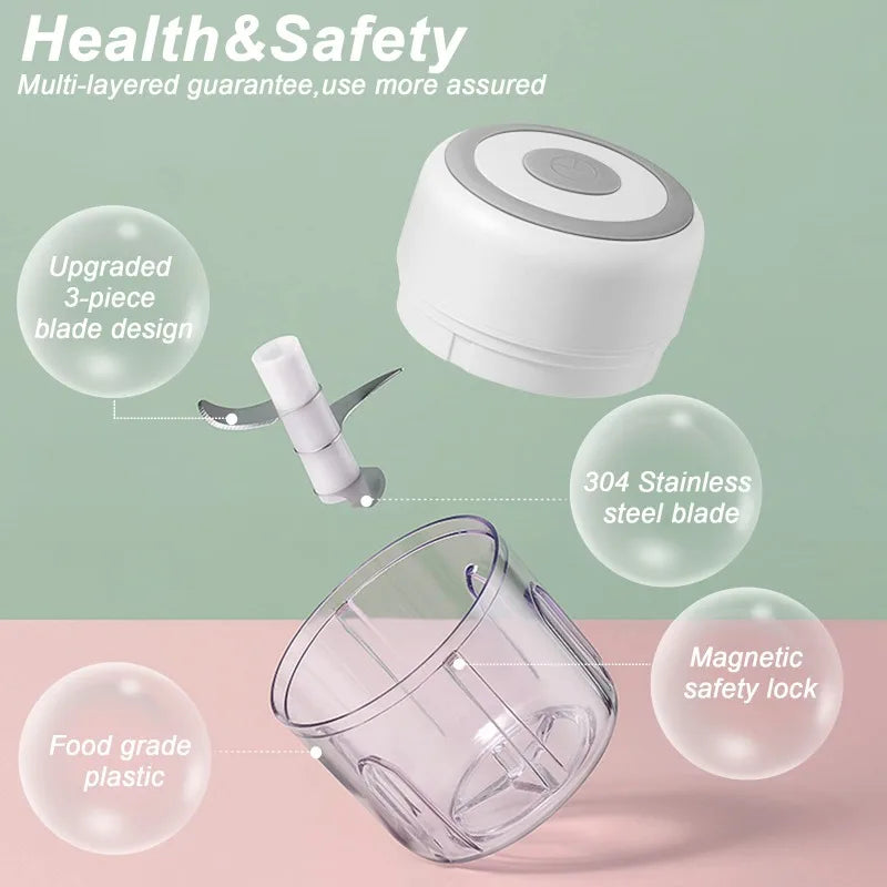 250ML Electric Garlic Grinder Household Multifunctional Meat Grinder Wireless Portable Mixer for Baby Food Processor