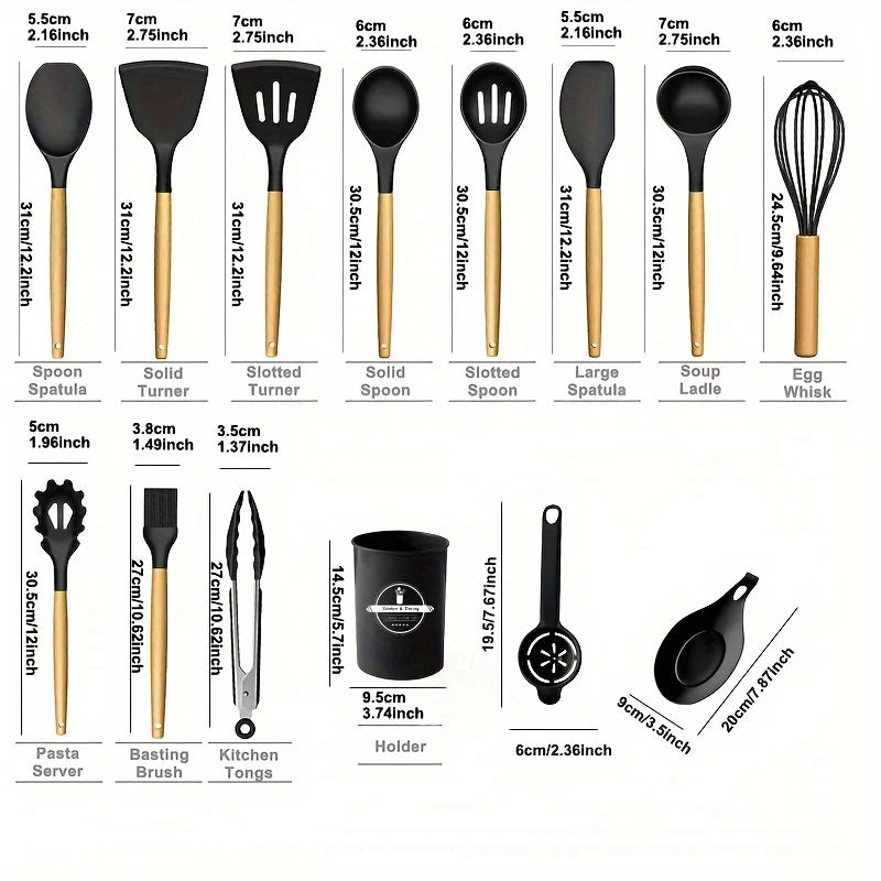14pcs silicone utensil set with plastic holder