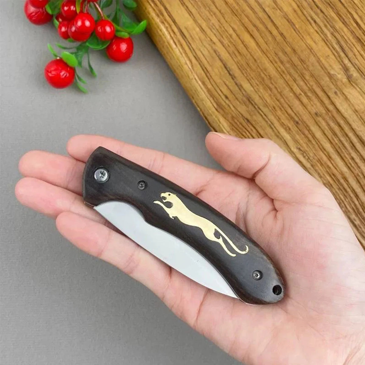 TUPI Folding Blade Knife Handmade Wood Handle Utility Knife for Slicing Meat BBQ Fruit Boning and Fish Filleting Kitchen Tool