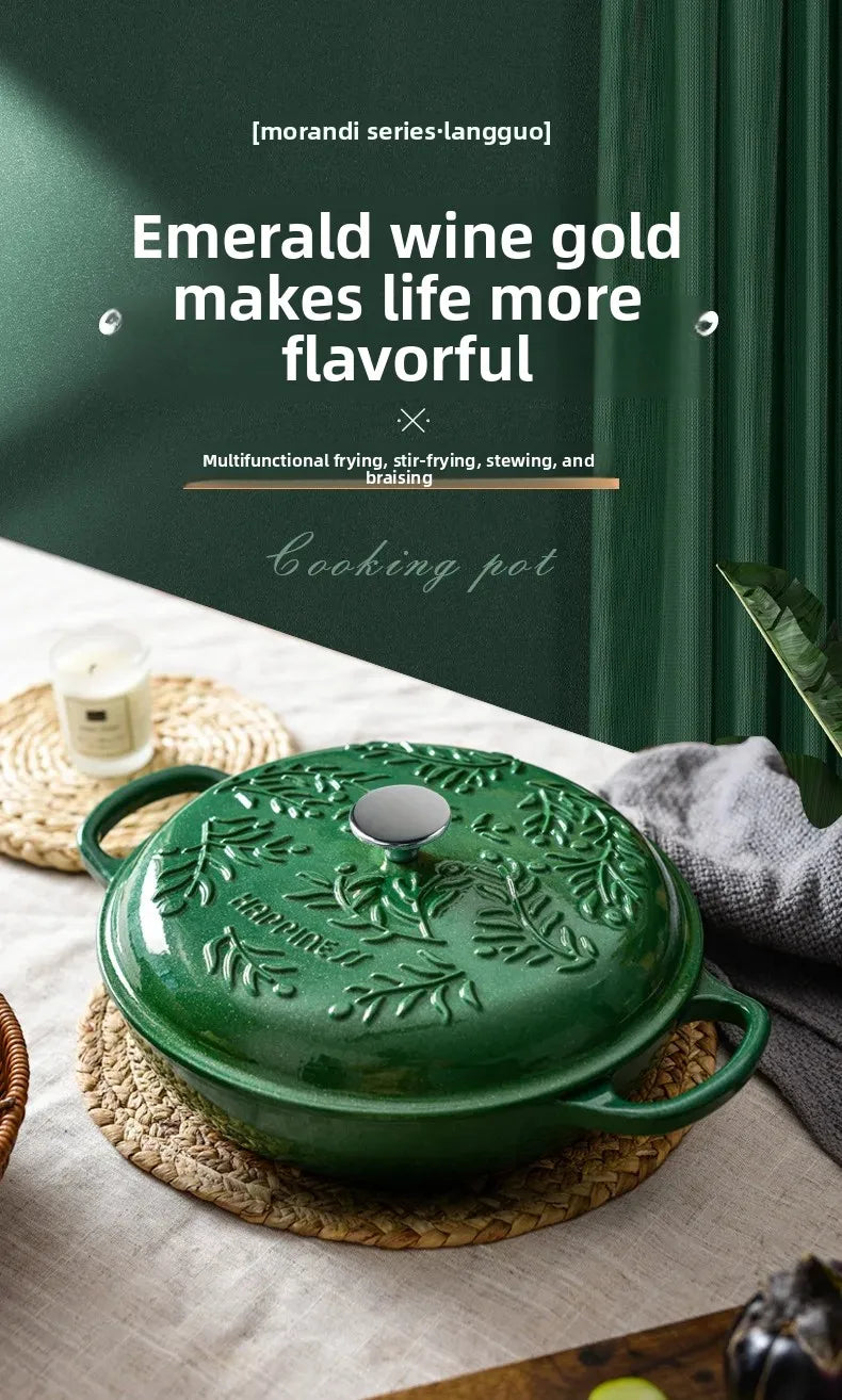 5QT Enameled Cast Iron Dutch Oven Induction-Safe Nonstick Braising Stew Pot with Lid Multi-Use Soup Cooking Casserole