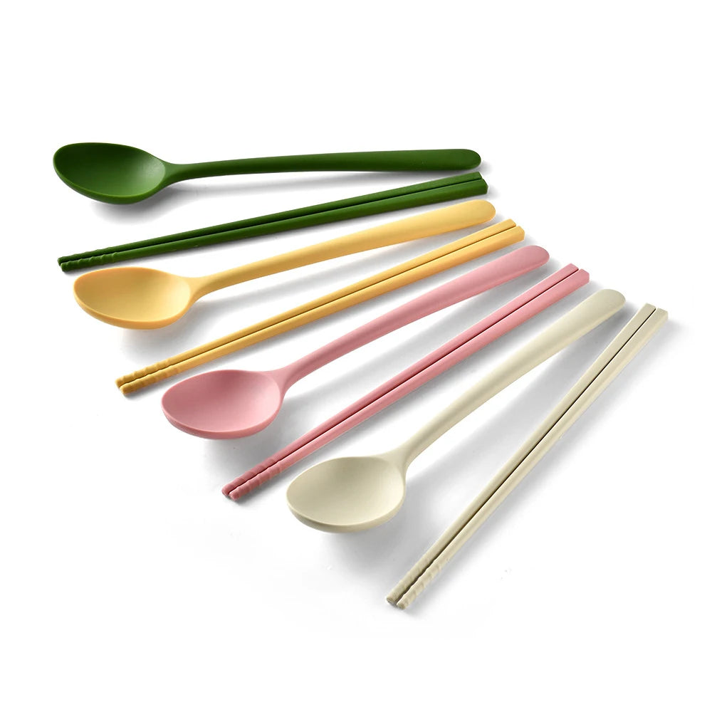 Korean 2/8Pcs Resuable Tableware Set High Quality Silicone Dinner Set Colorful Dinnerware Spoon Chopsticks Flatwaare Cutlery Set
