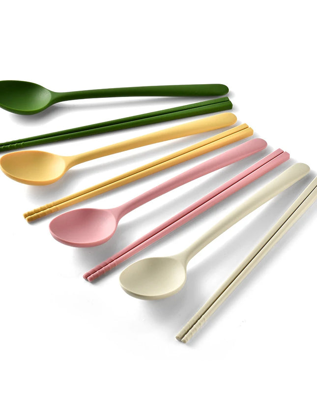 Korean 2/8Pcs Resuable Tableware Set High Quality Silicone Dinner Set Colorful Dinnerware Spoon Chopsticks Flatwaare Cutlery Set