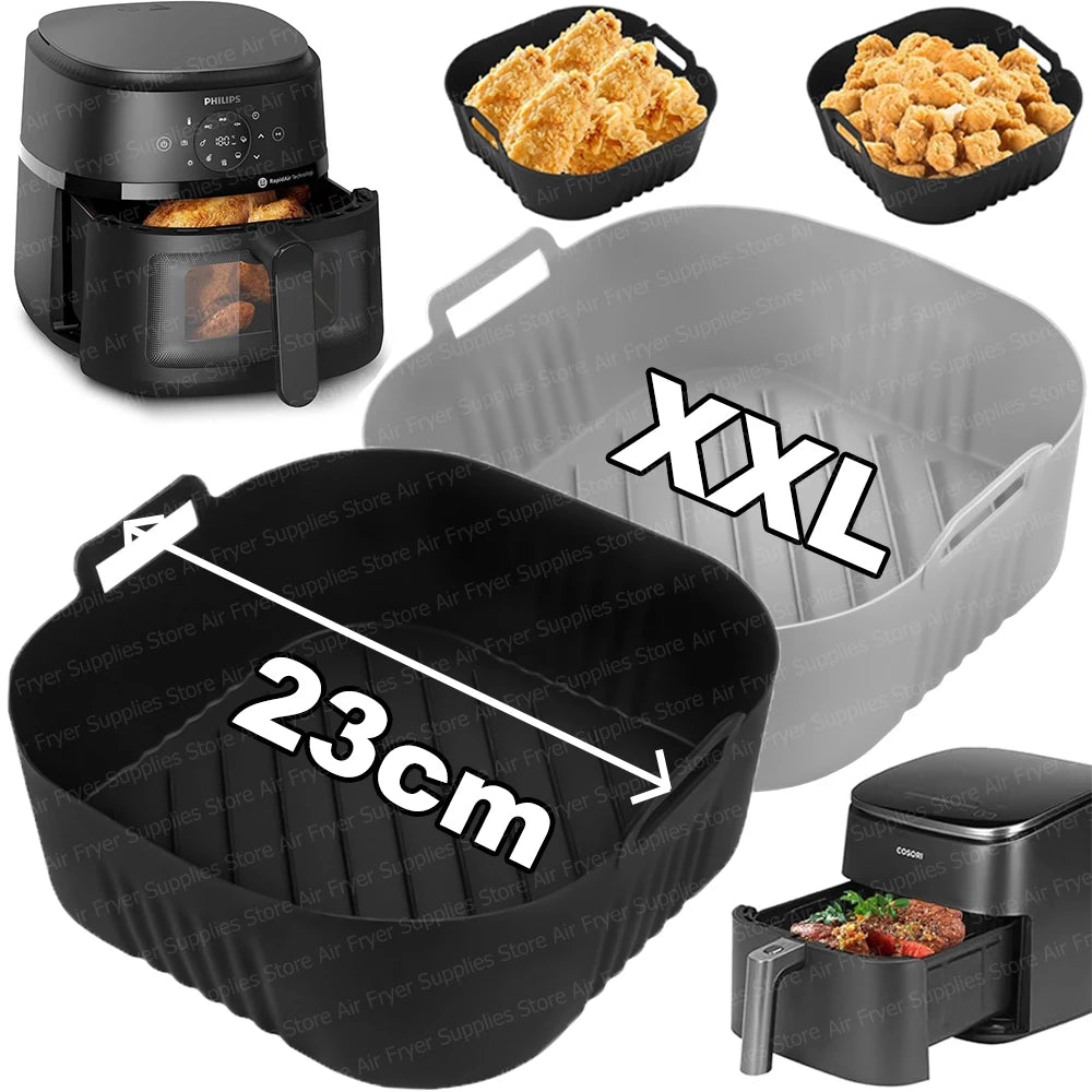 Square Air Fryer Mold for Philips Series 2000 6.2L NA230/00 Reusable Silicone Dish Basket for COSORI 5.5L/6L Airfryer Accessory