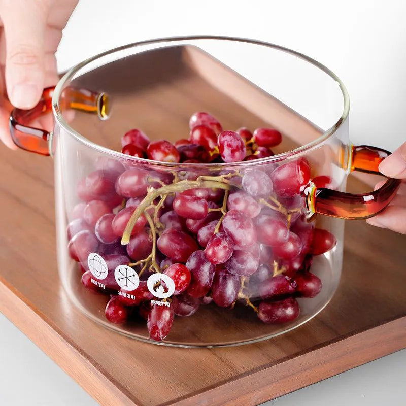 Transparent Soup Pot Heat Resistant Microwave Fire Heating Dual Handles Nonstick Glass Saucepan With Cover Kitchen Cooking Tools