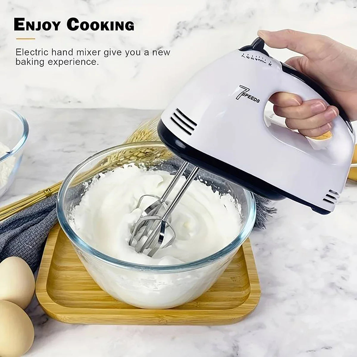 Handheld Electric Egg Beater, Household Automatic Mixer, Handheld Food Cake Bread Baking Dough Mixer, 7-speed Cream Blender