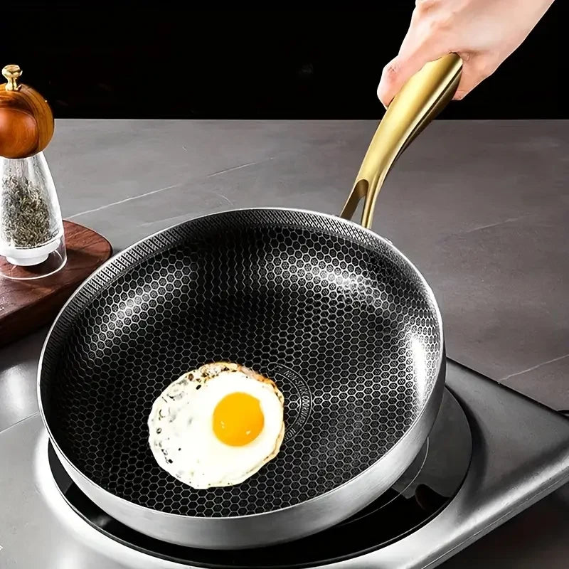 316 Stainless Steel Frying Pan Non-Stick Wok Honeycomb Skillet Home Steak Skillet Gas Stove Pot Induction Kitchen Cookware